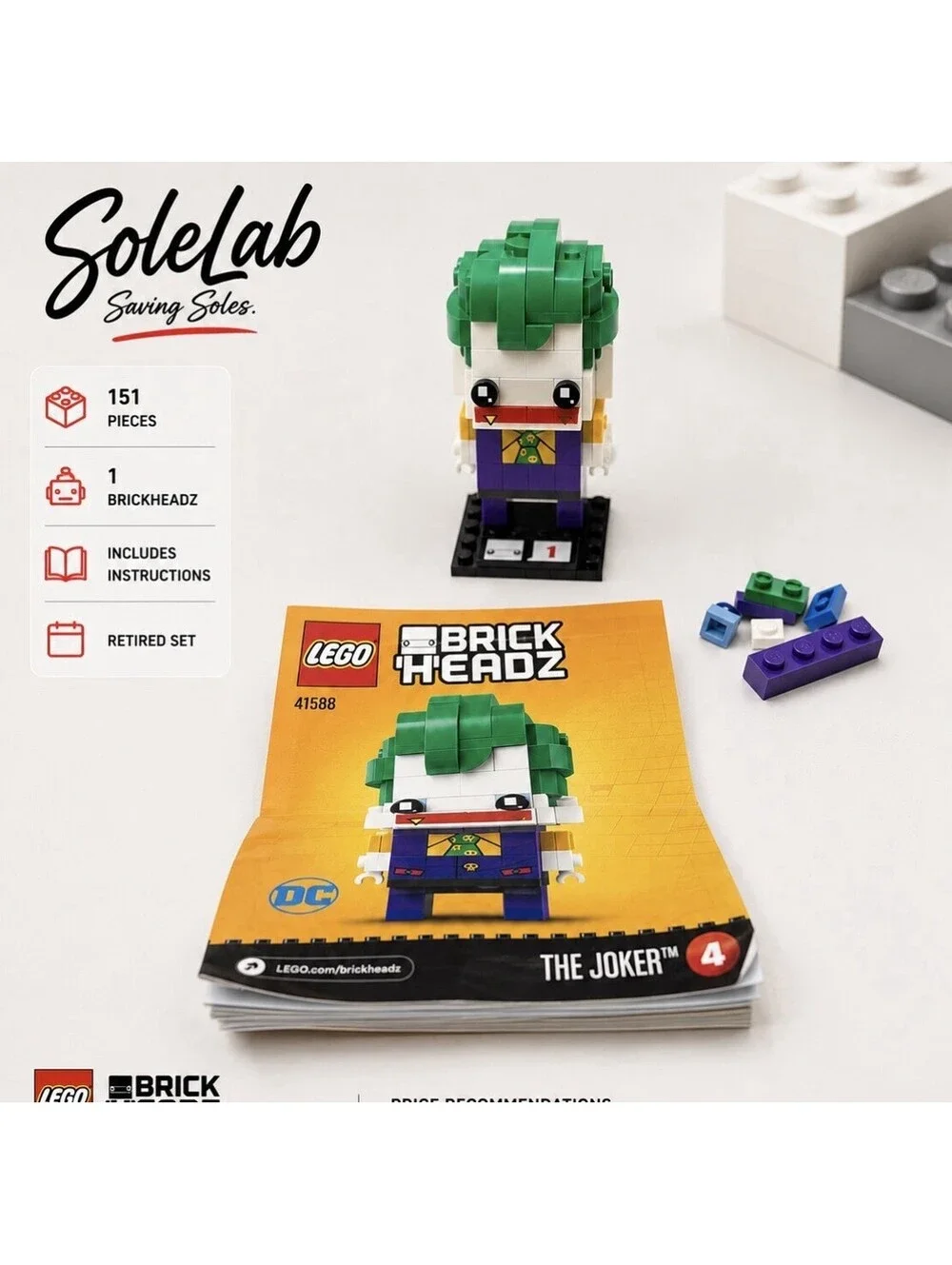 LEGO BrickHeadz The Joker #4 41588 Complete w/ Instructions Retired DC Batman